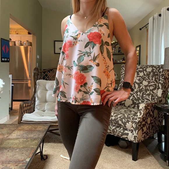 Pink Floral Flowy Tank Top - Picture 1 of 3